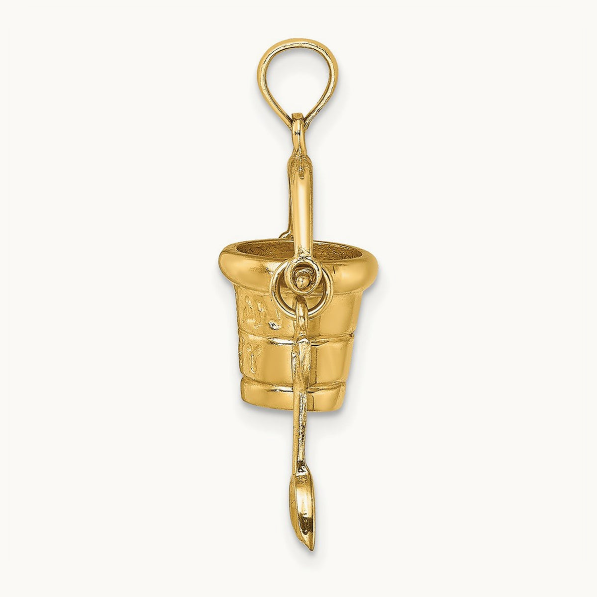 3D OCEAN CITY Bucket w/Shovel Charm, 14K