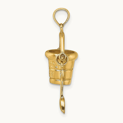 3D OCEAN CITY Bucket w/Shovel Charm, 14K