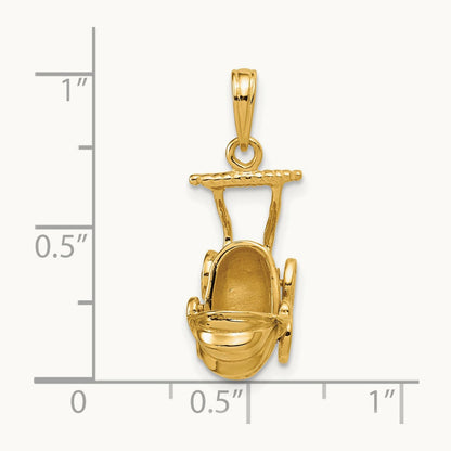 3D Baby Carriage Charm, 14K