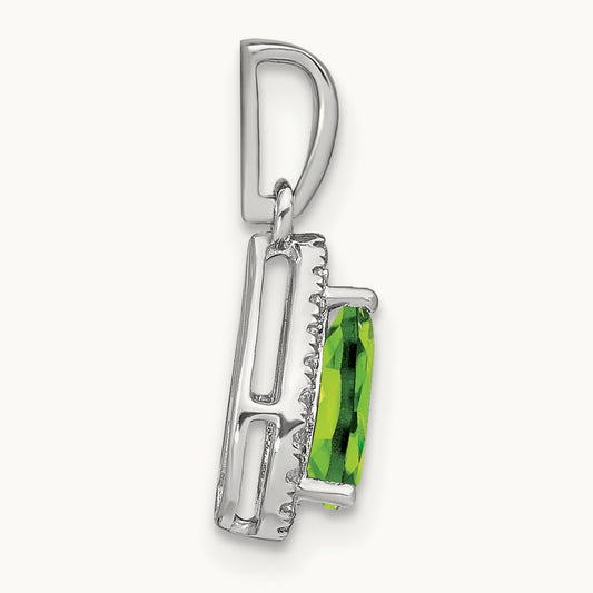 Pear Peridot and Diamond Halo Pendant, 14K White Gold