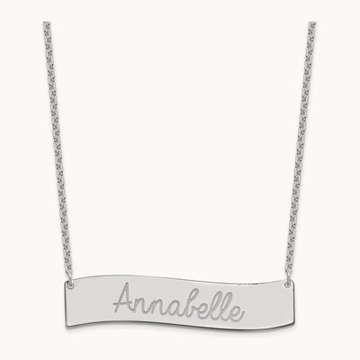 SS/Rhodium-plated Medium ALWAYS IN MY HEART Curved Bar Necklace