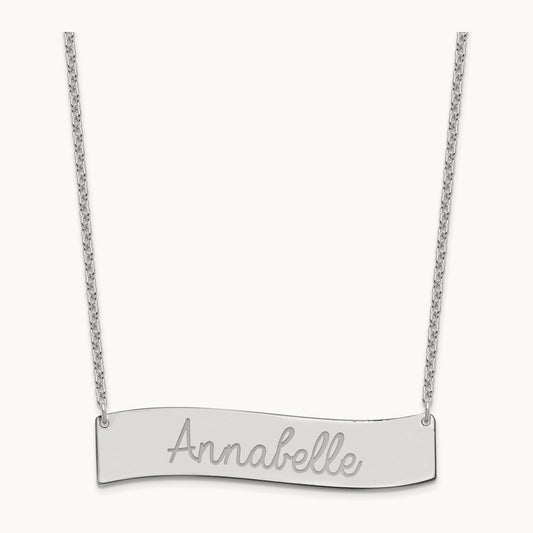 SS/Rhodium-plated Medium ALWAYS IN MY HEART Curved Bar Necklace