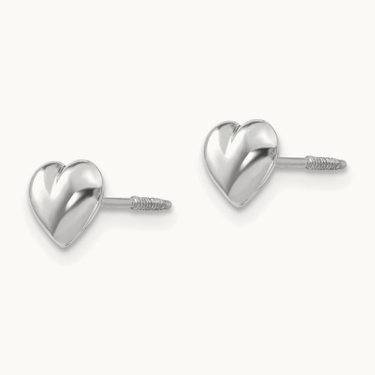 Madi K White Gold Puff Heart Post Earrings, 14K