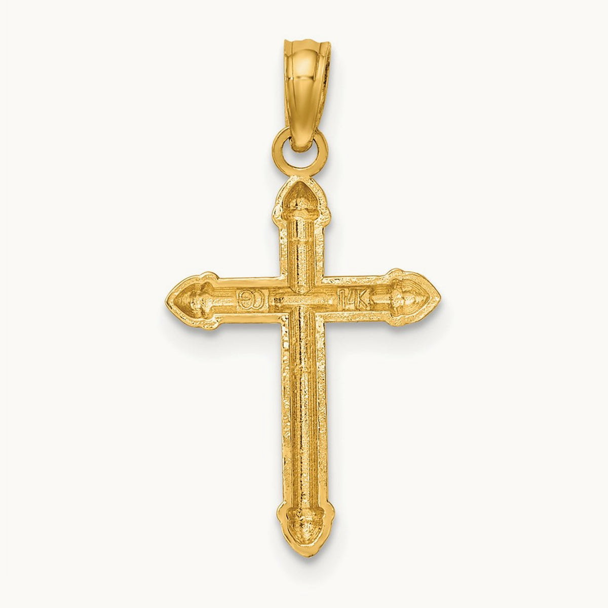 Polished w/ Scroll Design Cross Charm, 14K