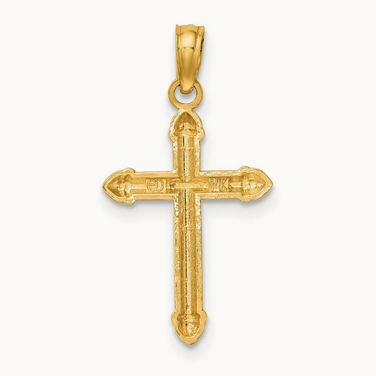 Polished w/ Scroll Design Cross Charm, 14K