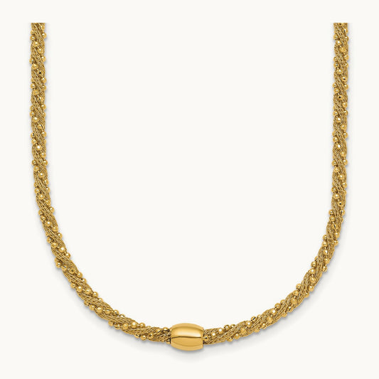 Polished and Textured Twist with Bead 17in Necklace, 14K