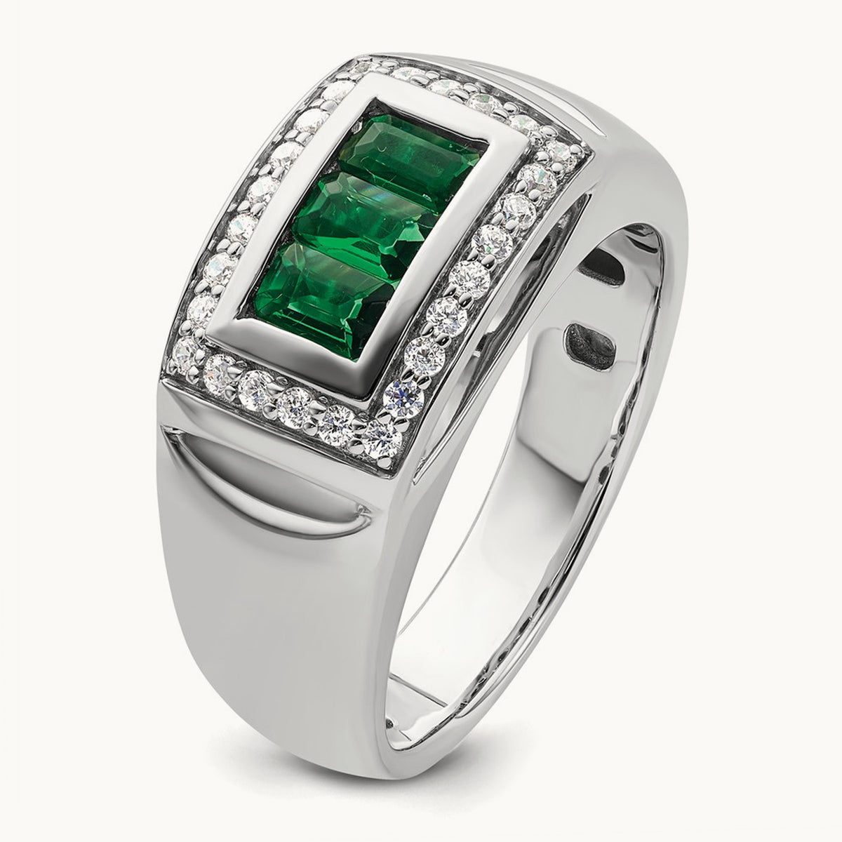 Created Emerald Men's Ring, 0.25 ct tw Lab-Grown Diamond