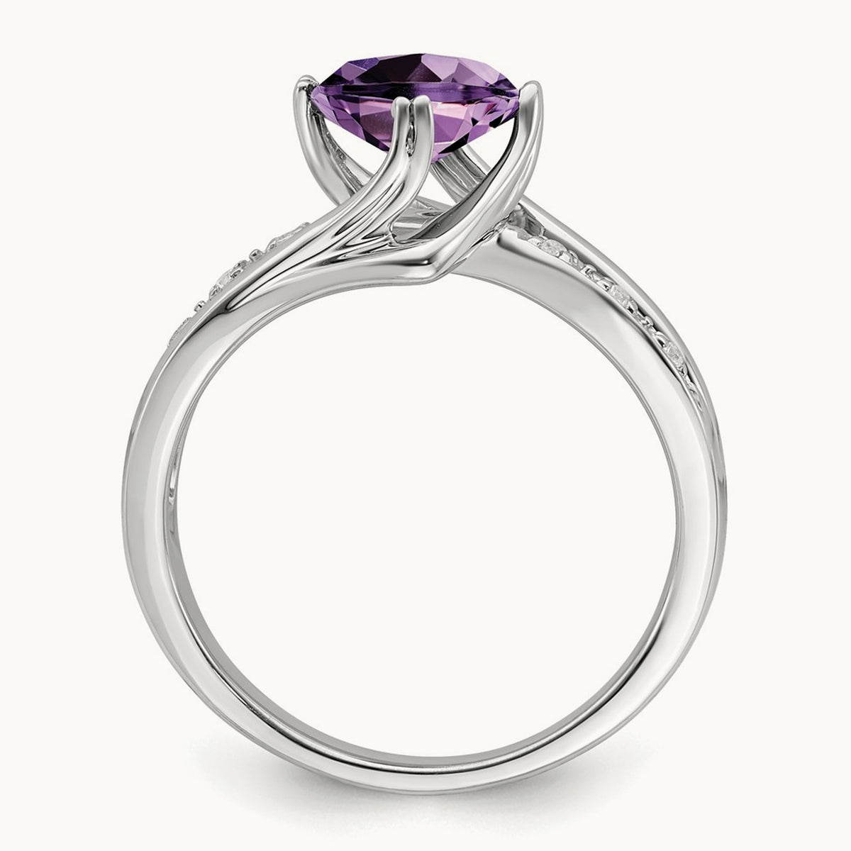 Amethyst and Diamond Ring — 14K White Gold, 7
