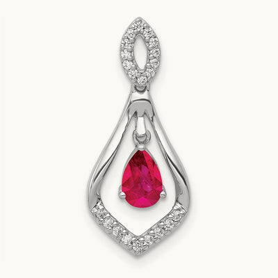 Diamond and Ruby Teardrop Dangle Pendant, 14K White Gold