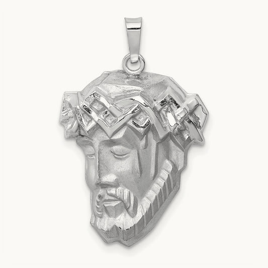 Hollow Polished/Satin Medium Jesus Medal, 14K White Gold