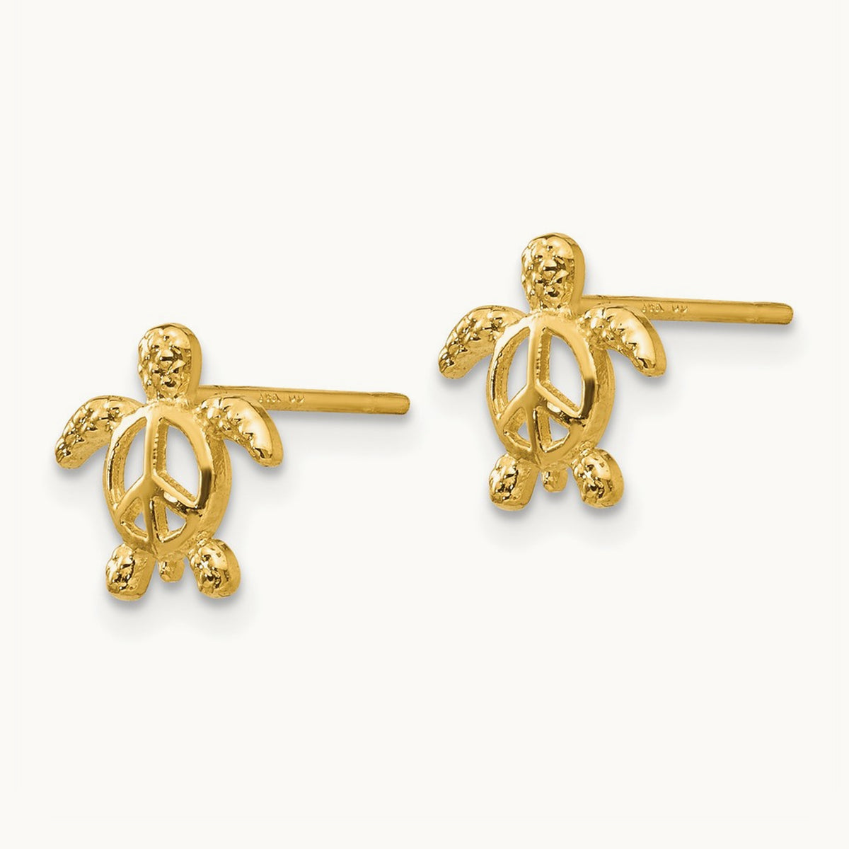 Peace Turtle Post Earrings — 14K Yellow Gold
