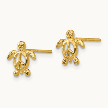 Peace Turtle Post Earrings — 14K Yellow Gold