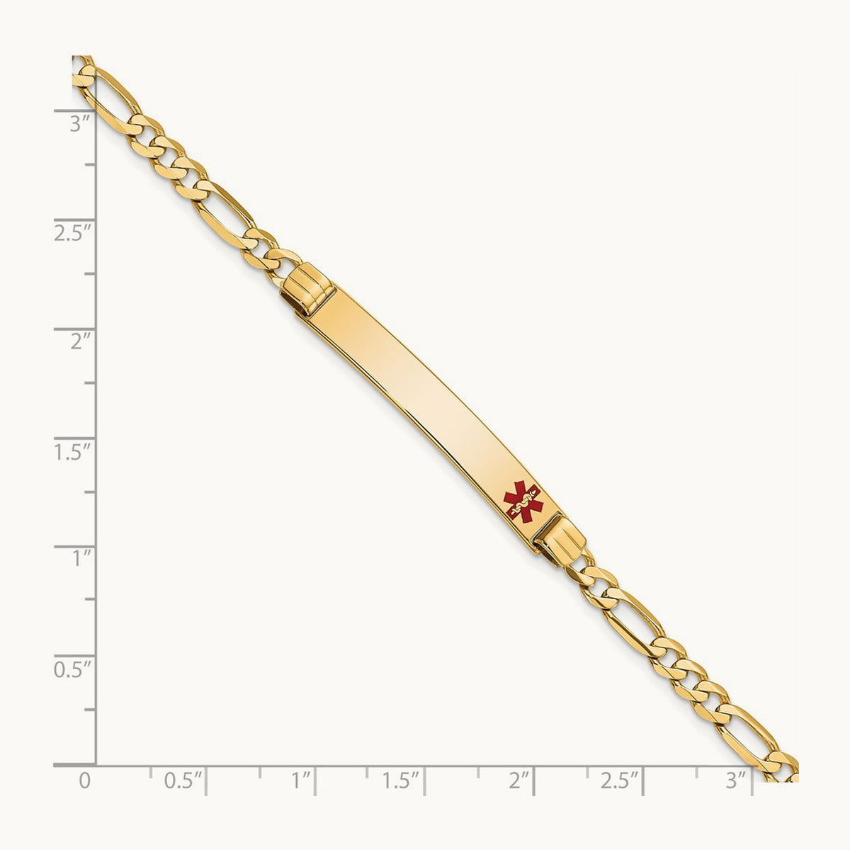 Medical Red Enamel Figaro ID Bracelet, 14K