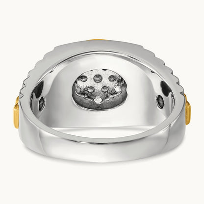 14ktt IBGoodman Men's Polish/Satin/Ribbed Diamond Round Cluster Ring