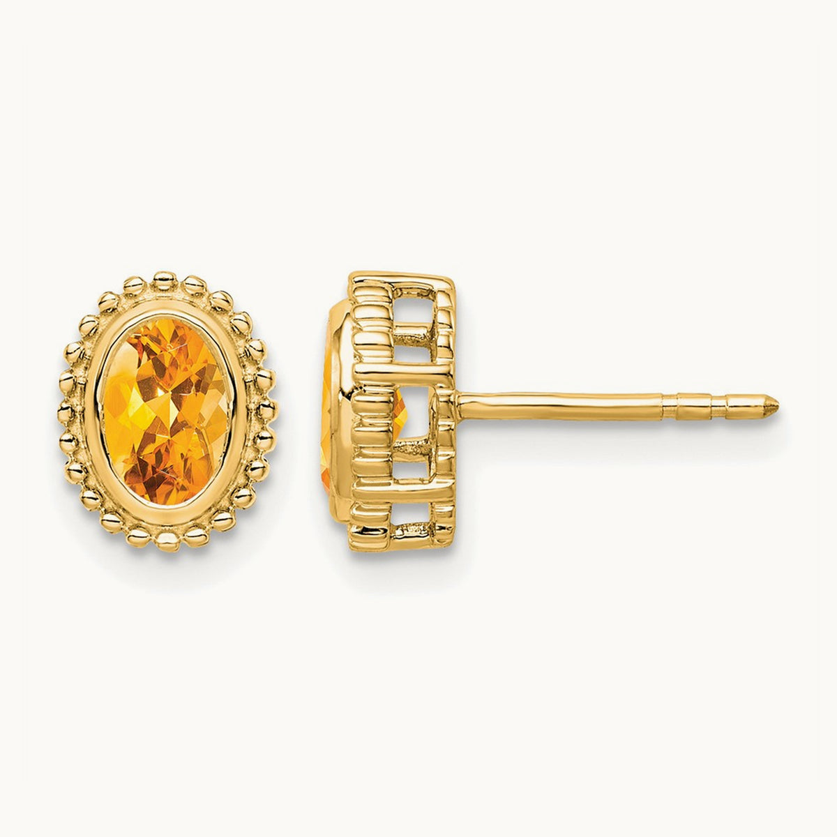 Oval Citrine Post Earrings — 14K Yellow Gold