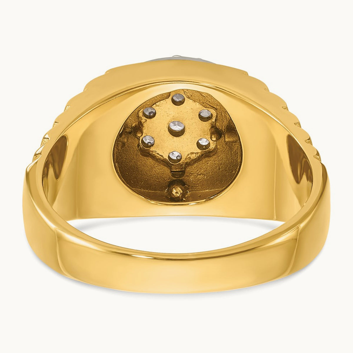 14ktt IBGoodman Men's Polished Satin & Ribbed Round Dia Cluster Ring
