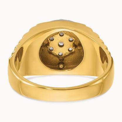 14ktt IBGoodman Men's Polished Satin & Ribbed Round Dia Cluster Ring