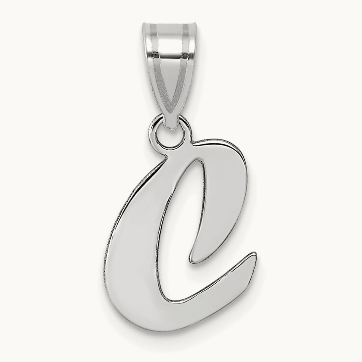Polished Script Initial Pendant — 14K White Gold, C