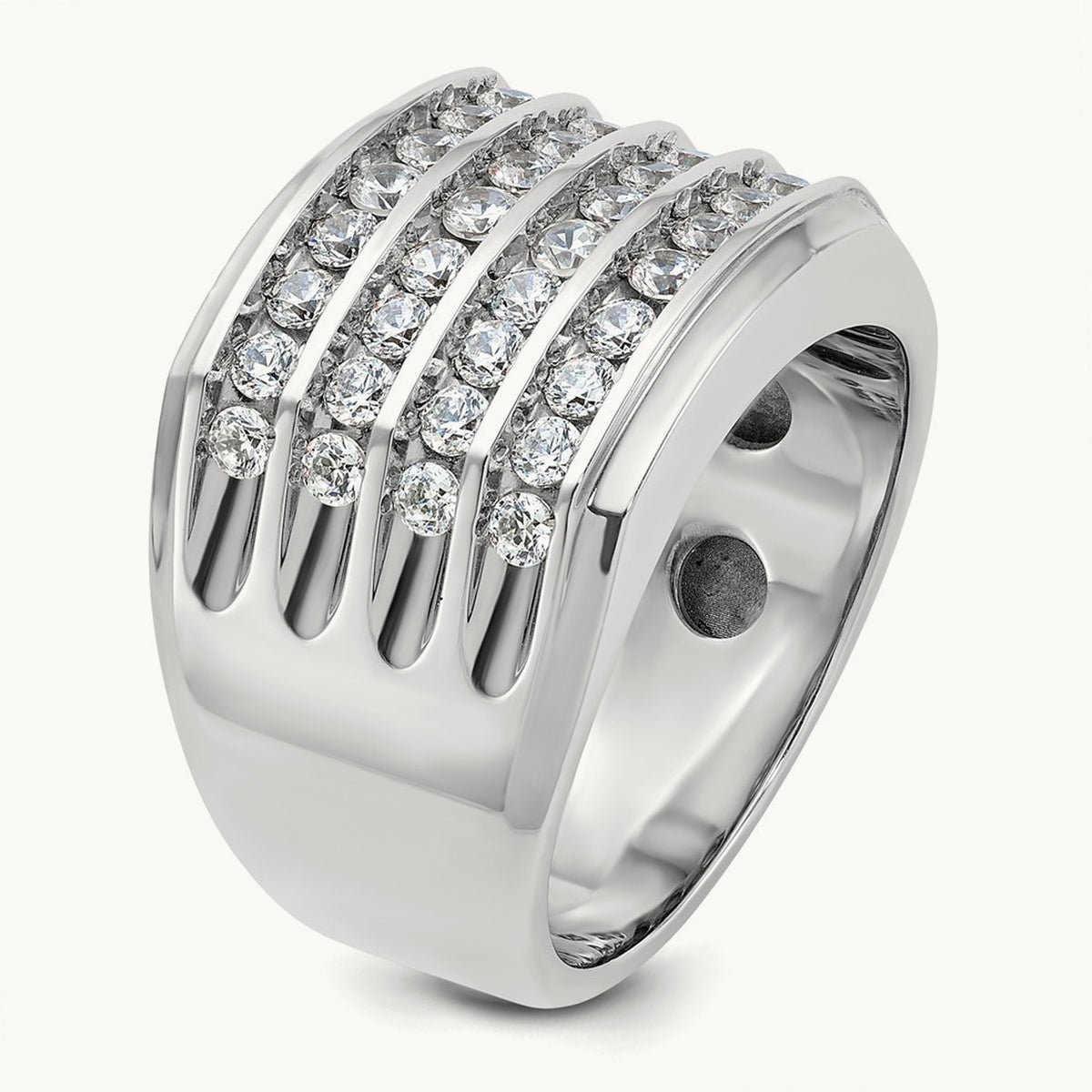 IBGoodman Men's Polished & Grooved 4-Row Dia Ring, 14K White Gold