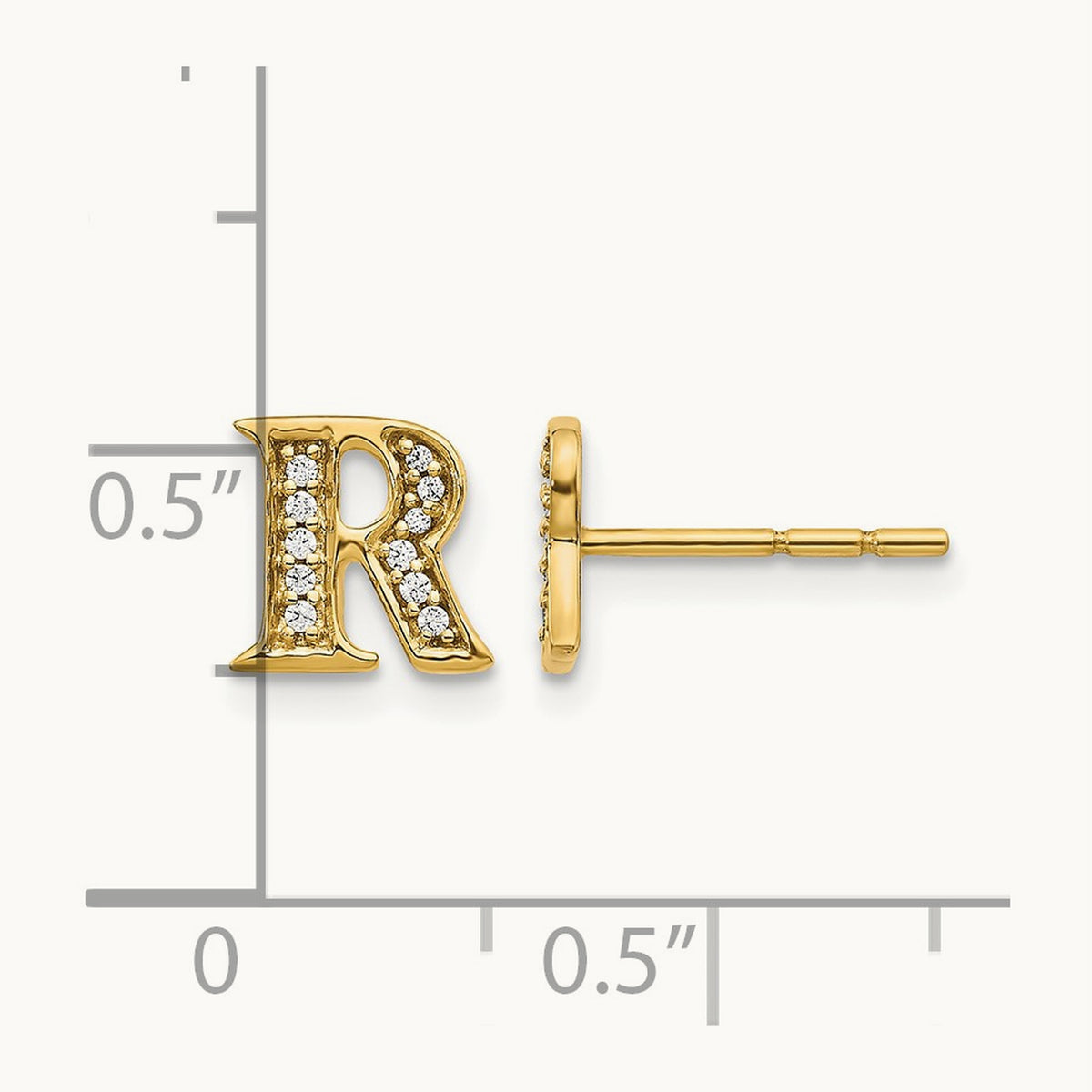 Diamond Initial R Earrings, 14K