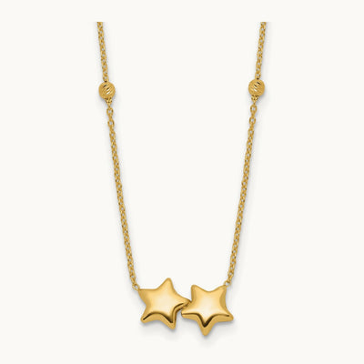 D/C Beaded Double Star 16in w/2in ext. Necklace, 14K