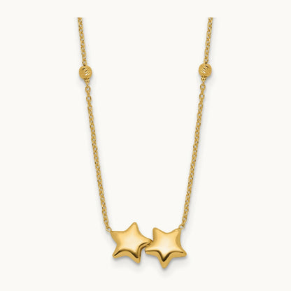 D/C Beaded Double Star 16in w/2in ext. Necklace, 14K