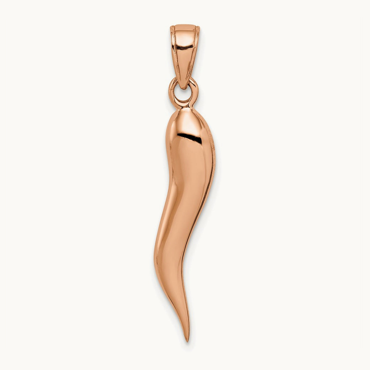 Large 3D Italian Horn Pendant — 14K Rose Gold