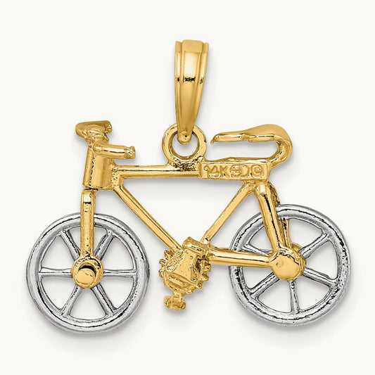 3-D Bicycle w/ Moveable Tires Charm, 14K Two-tone