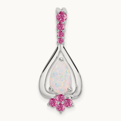 Pear Created Opal/Created Pink Sapphire Pendant, 14K White Gold