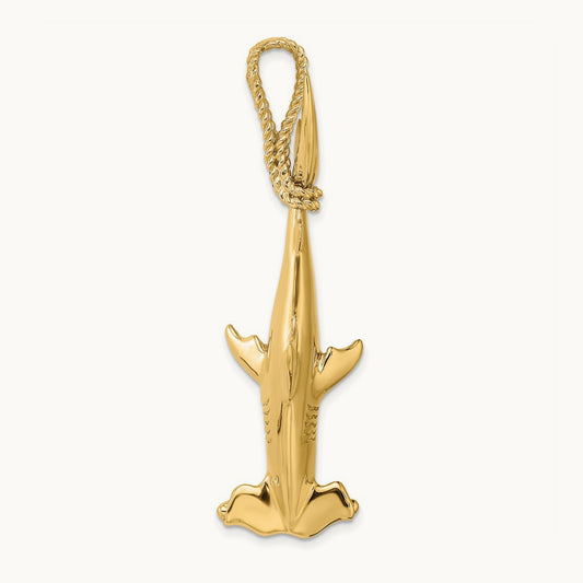 3-D Hammerhead Shark w/ Rope Bail Charm, 14K