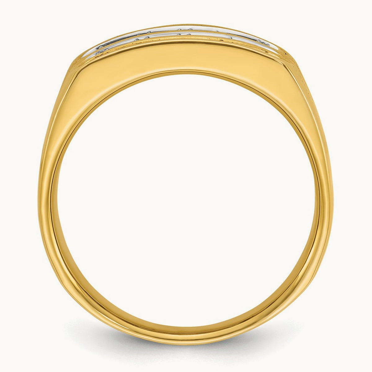 IBGoodman Men's Polished and Grooved 3-Row Diamond Ring, 14K