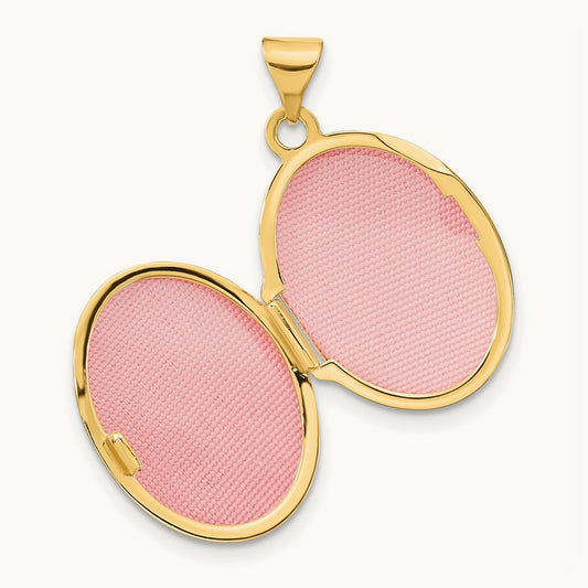 Enamel Leaves Oval Locket — 14K Yellow Gold