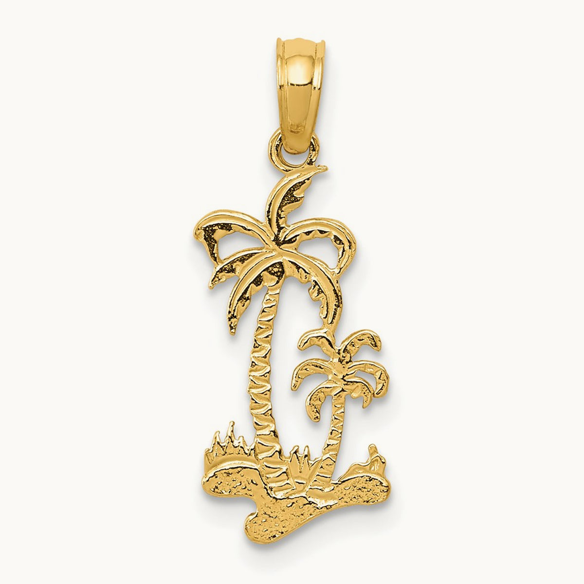 Double Palm Trees Pendant — 14K Yellow Gold, 22.5mm