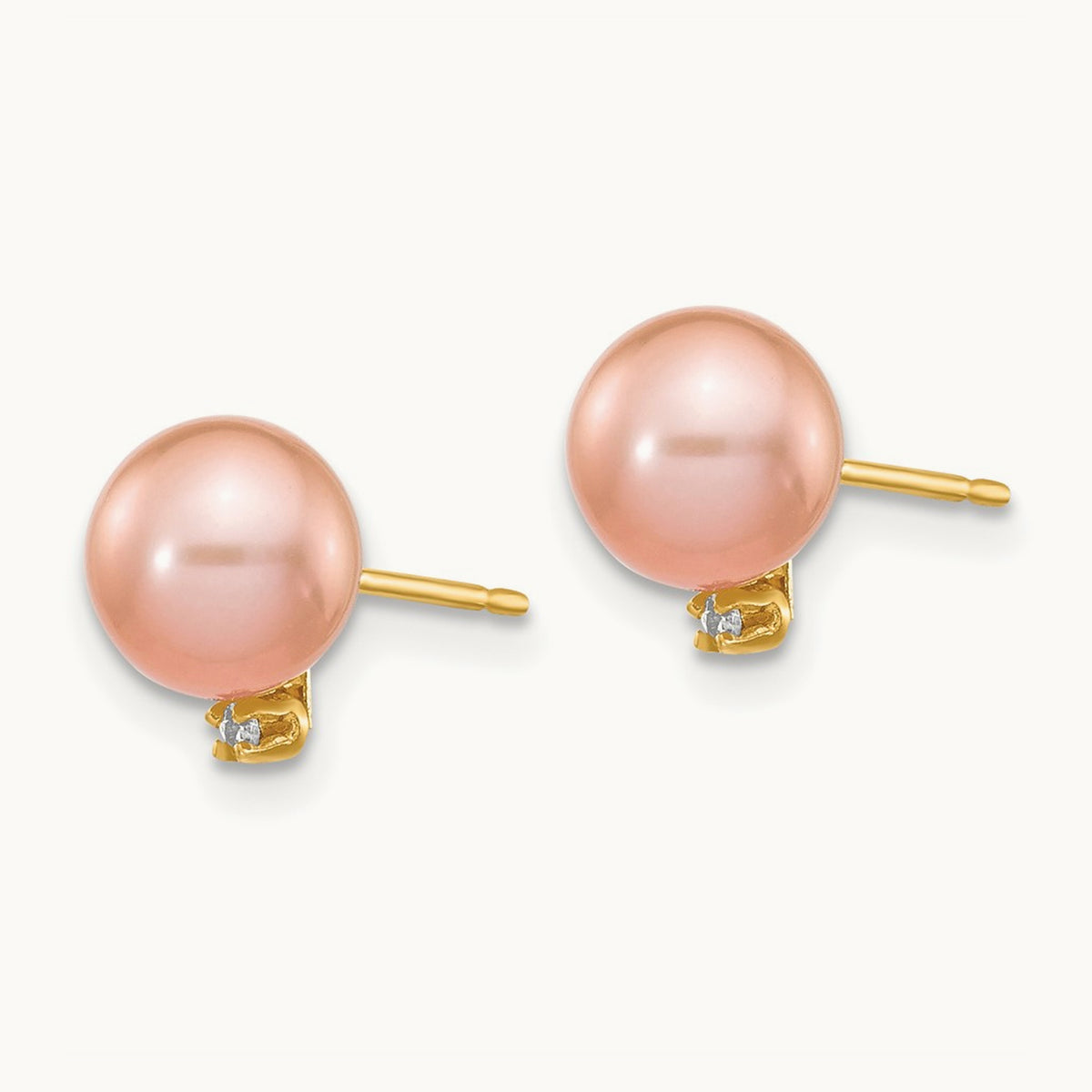 5- Pink Round Freshwater Cultured Pearl .02ct Diamond Post Earrings, 6mm, 14K
