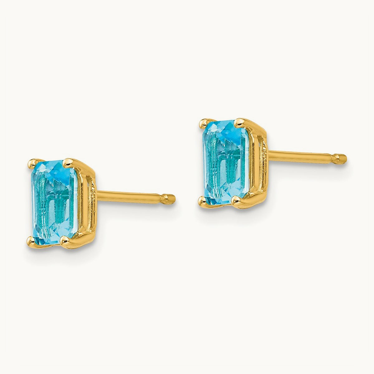 6x4mm Emerald Cut Blue Topaz Earrings, 14K