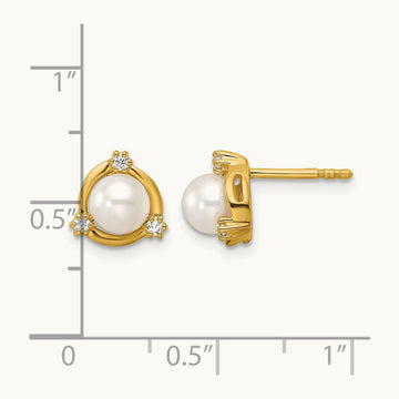 5.50 Mm Freshwater Cultured Pearl Post Earrings, 0.10 ct tw Lab-Grown Diamond