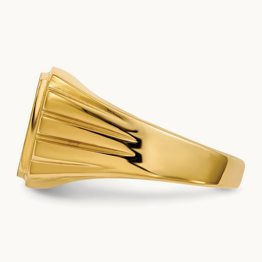 12.0x11. Grooved Sides Open Back AA Diamond Signet Ring, 5mm, 14K
