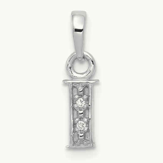 Rhodium-plated Diamond Letter I Initial Pendant, 14K White Gold