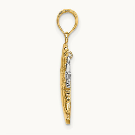 Half Moon w/Star Moveable Charm, 14K Two-tone
