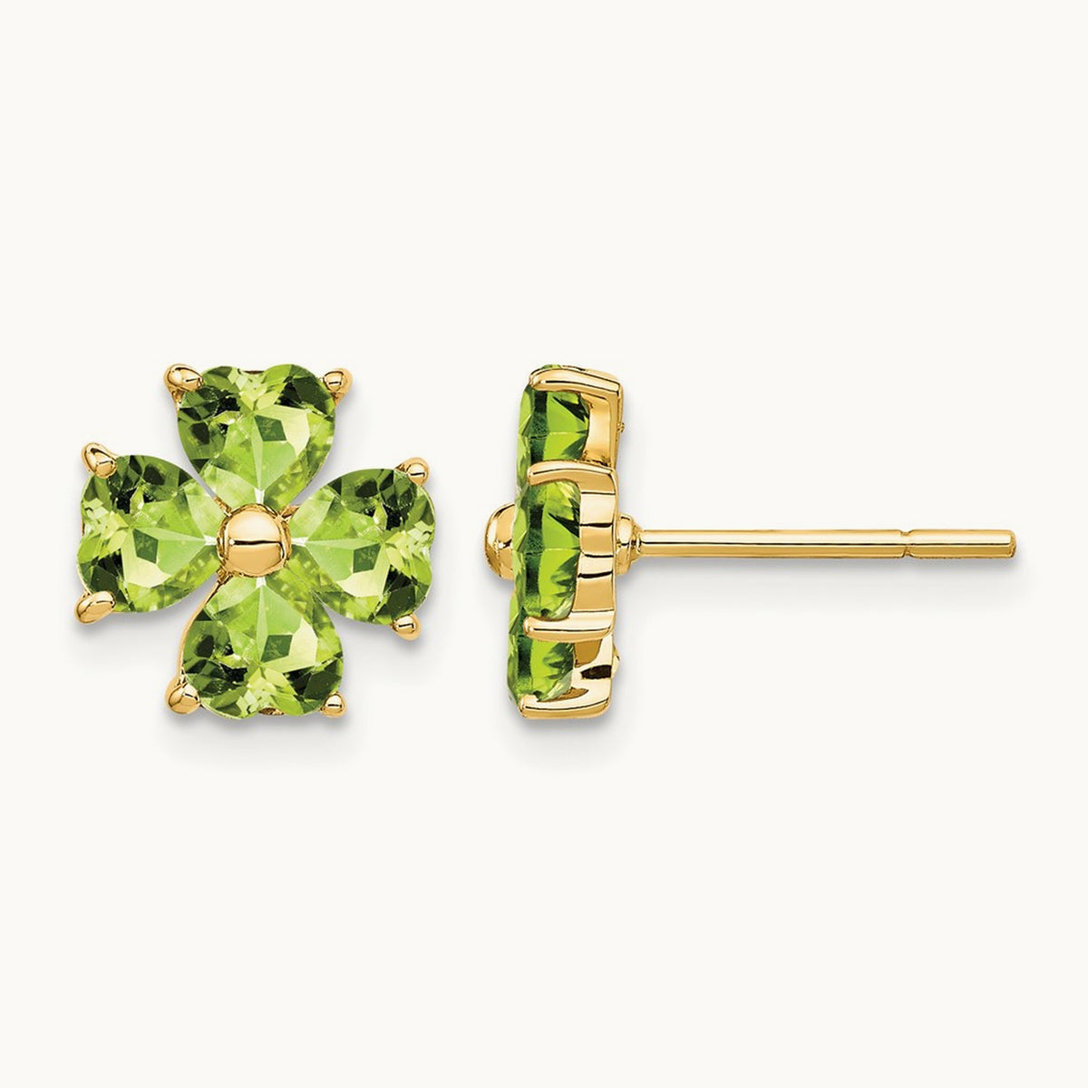 Heart-shaped Peridot Flower Post Earrings, 14K
