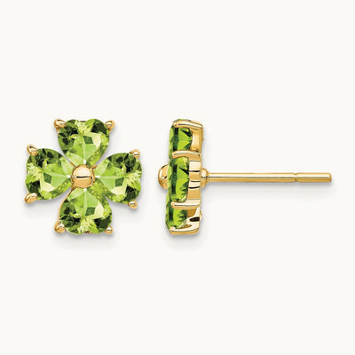 Heart-shaped Peridot Flower Post Earrings, 14K