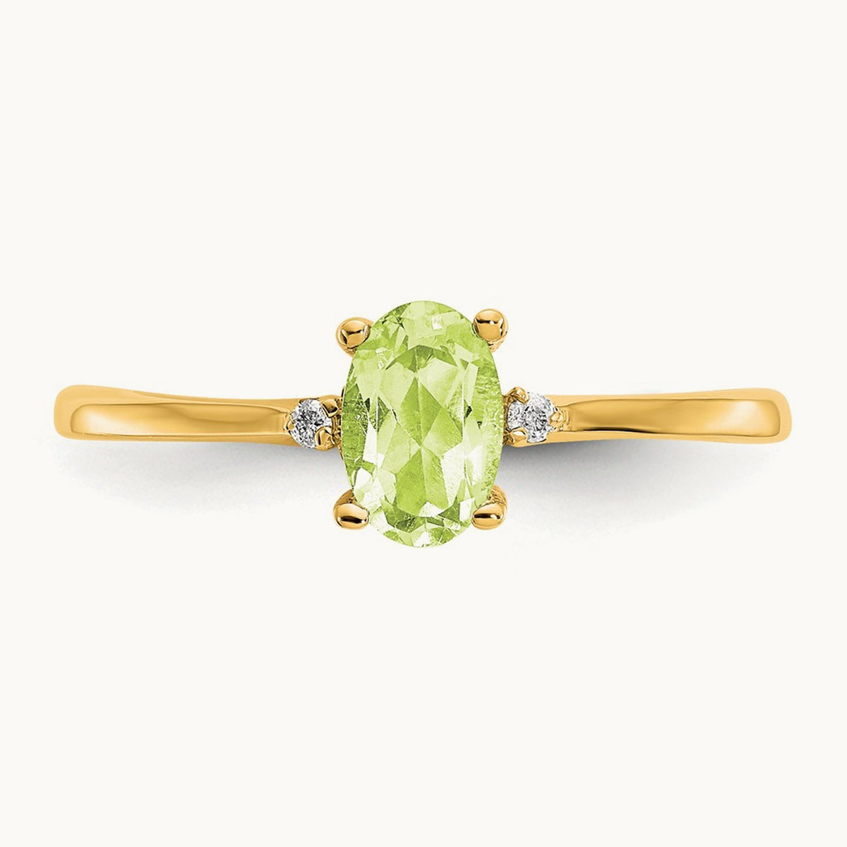 Diamond & Peridot Birthstone Ring — 14K Yellow Gold, 6