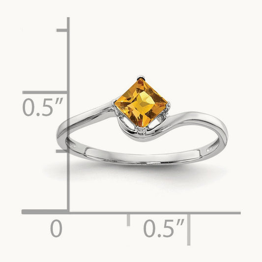 Princess Cut Citrine ring, 4mm, 14K White Gold