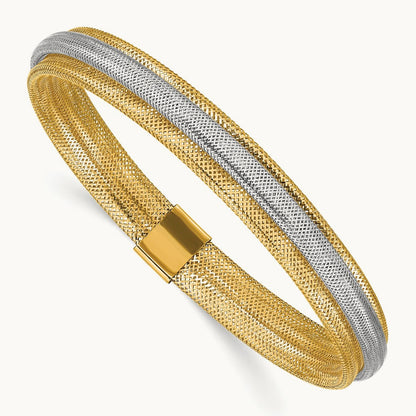 w/Rhodium Polished Mesh Stretch Bracelet, 14K — Leslie's