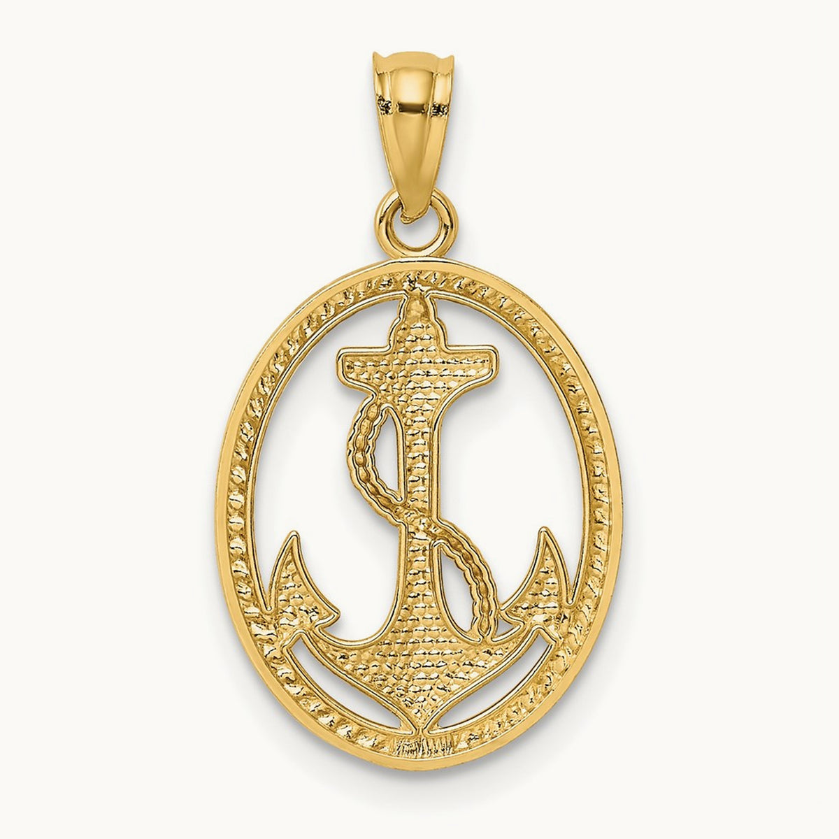Polished Anchor w/Rope Oval Pendant, 14K Gold