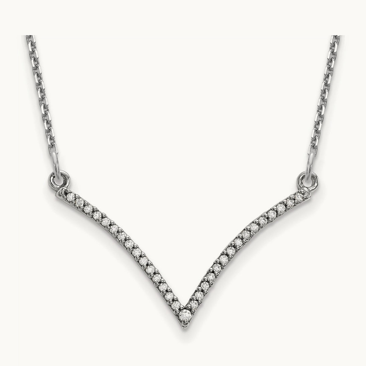 Diamond V Necklace, 14K White Gold