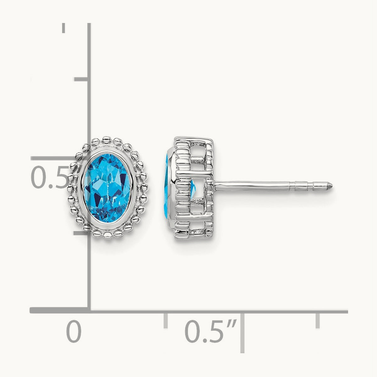 Oval Blue Topaz Post Earrings — 14K White Gold