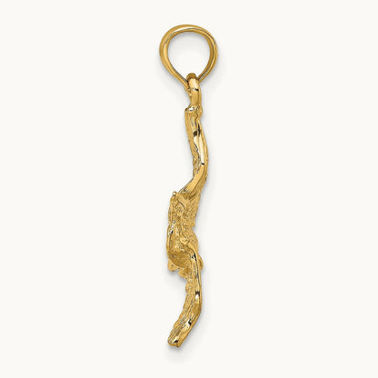 3-D Pelican Flying Charm — 14K Yellow Gold, 24mm
