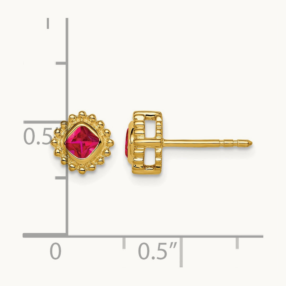 Cushion Ruby Earrings — 14K Yellow Gold