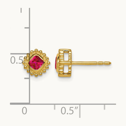Cushion Ruby Earrings — 14K Yellow Gold
